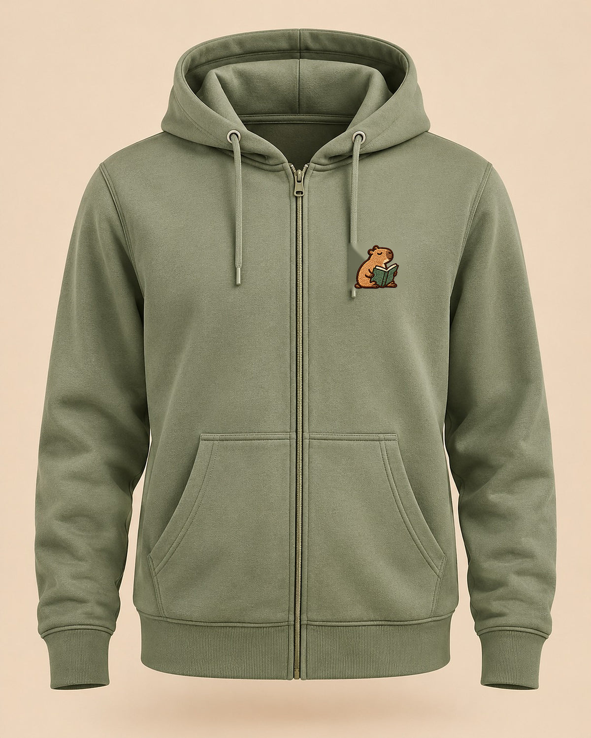 Lesendes_Mellowbara – neutrales Produktbild der Sweatjacke mit kleiner Stickerei
